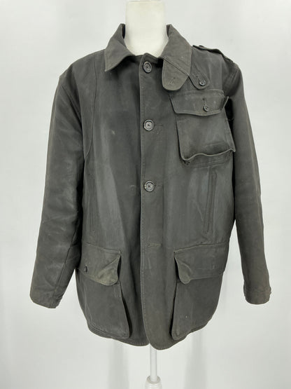Vintage 90s Polo Ralph Lauren Black Southwestern Blanket-Lined Waxed Cotton Coat Large