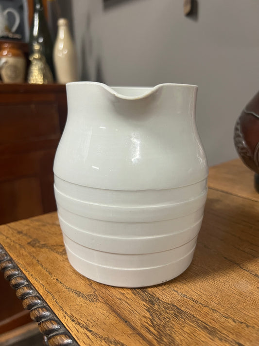White Ironstone Banded Dairy Jug