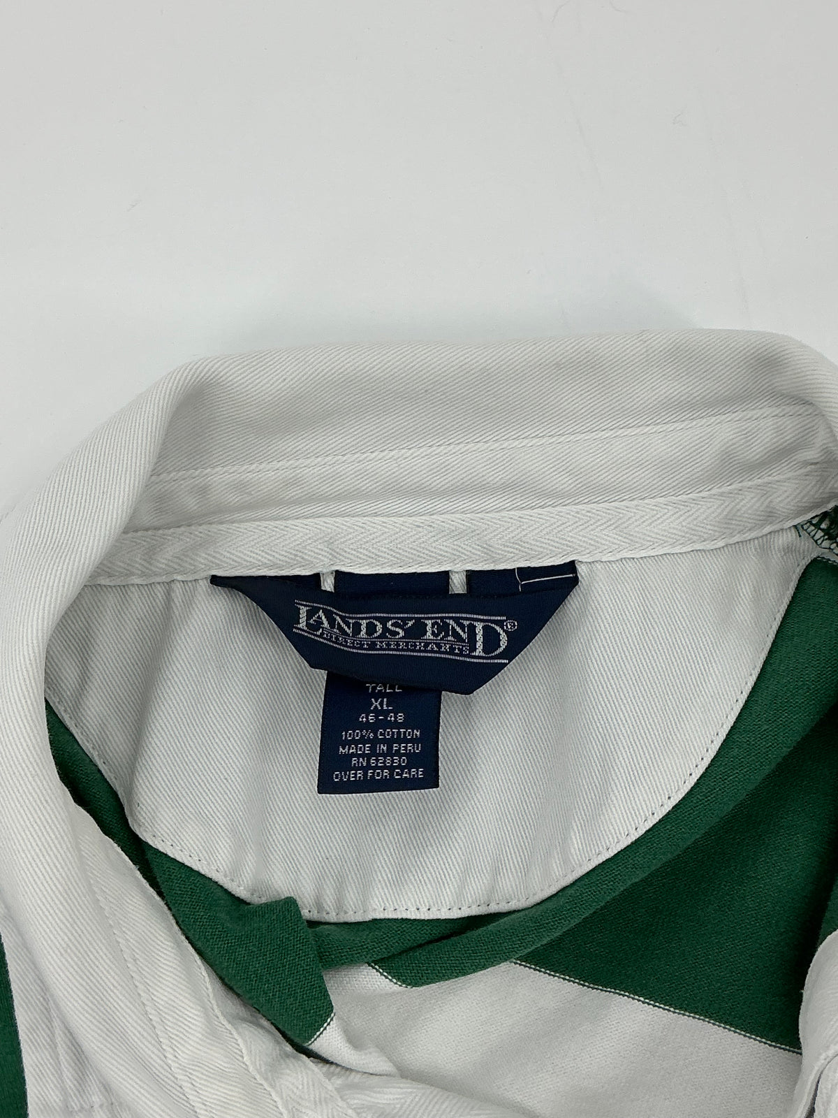 Lands' End  Striped Rugby Shirt - Green & White XL Tall