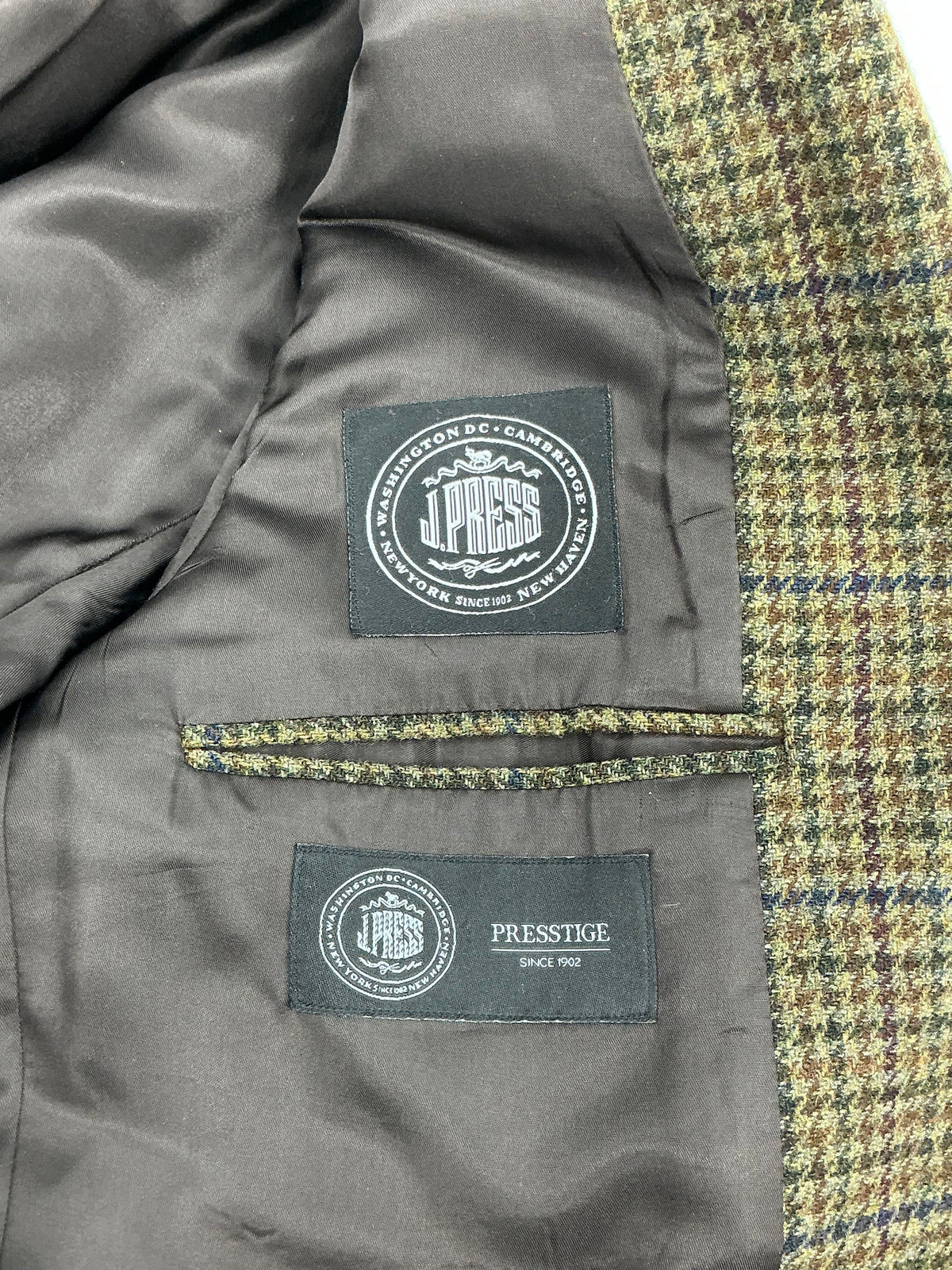 Vintage J. Press Men's Olive & Brown Tic-Weave Wool Tweed Sport Coat 44R