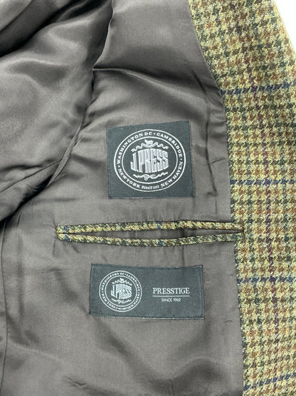 Vintage J. Press Men's Olive & Brown Tic-Weave Wool Tweed Sport Coat 44R