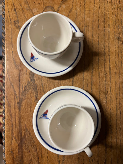 Pair of St. Francis Yacht Club San Francisco Burgee Demitasse Cup and Saucers