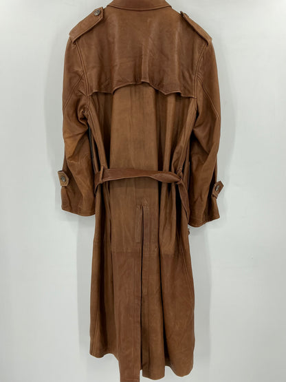 Vintage Polo Ralph Lauren Brown Leather Belted Trench Coat Large