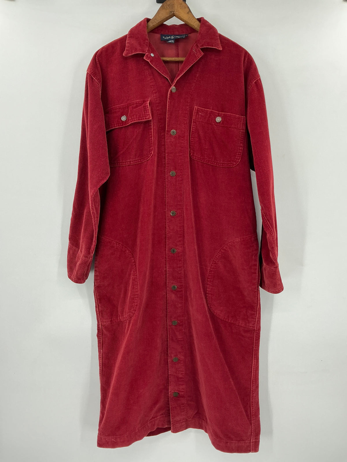 Vintage Ralph Lauren Red Corduroy Shirt Dress Size 8