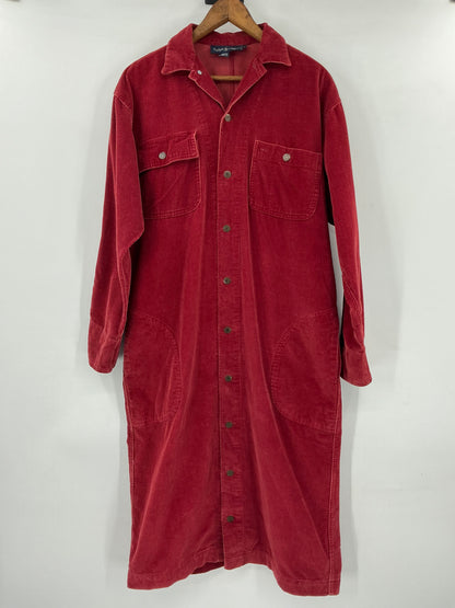 Vintage Ralph Lauren Red Corduroy Shirt Dress Size 8