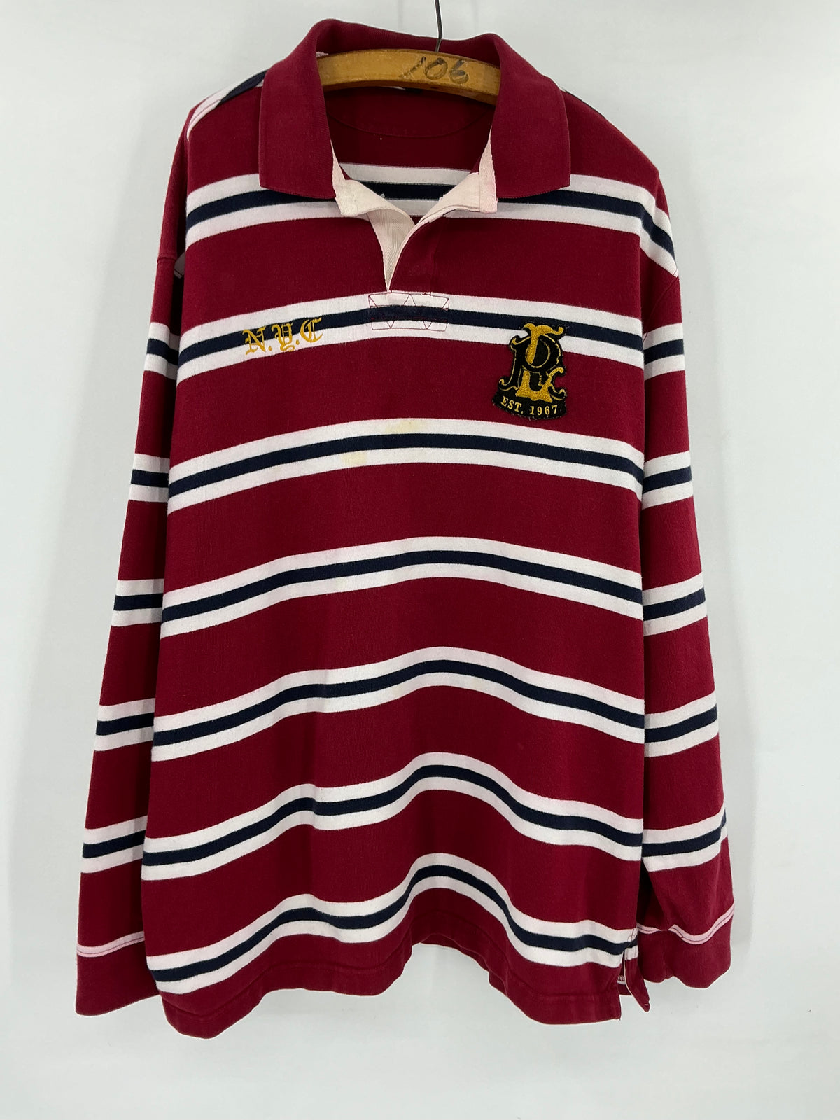 Vintage Polo Ralph Lauren NYC "7" Patch Striped Rugby Shirt XXL
