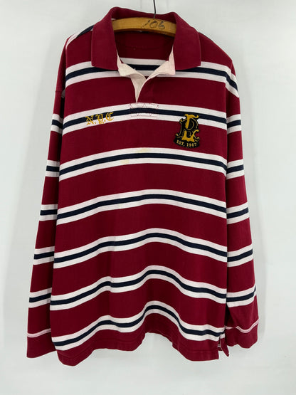 Vintage Polo Ralph Lauren NYC "7" Patch Striped Rugby Shirt XXL