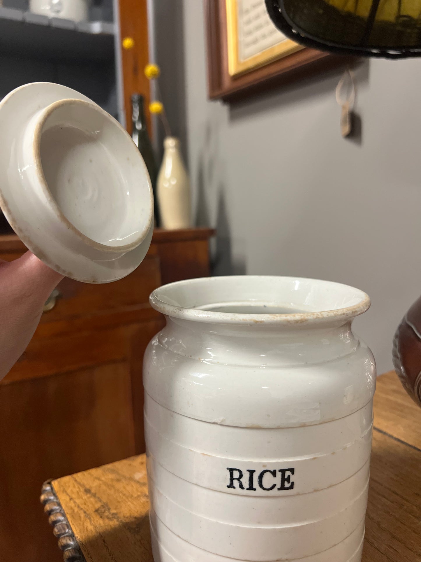 RICE - White Banded Kitchen Jar Canister with Lid