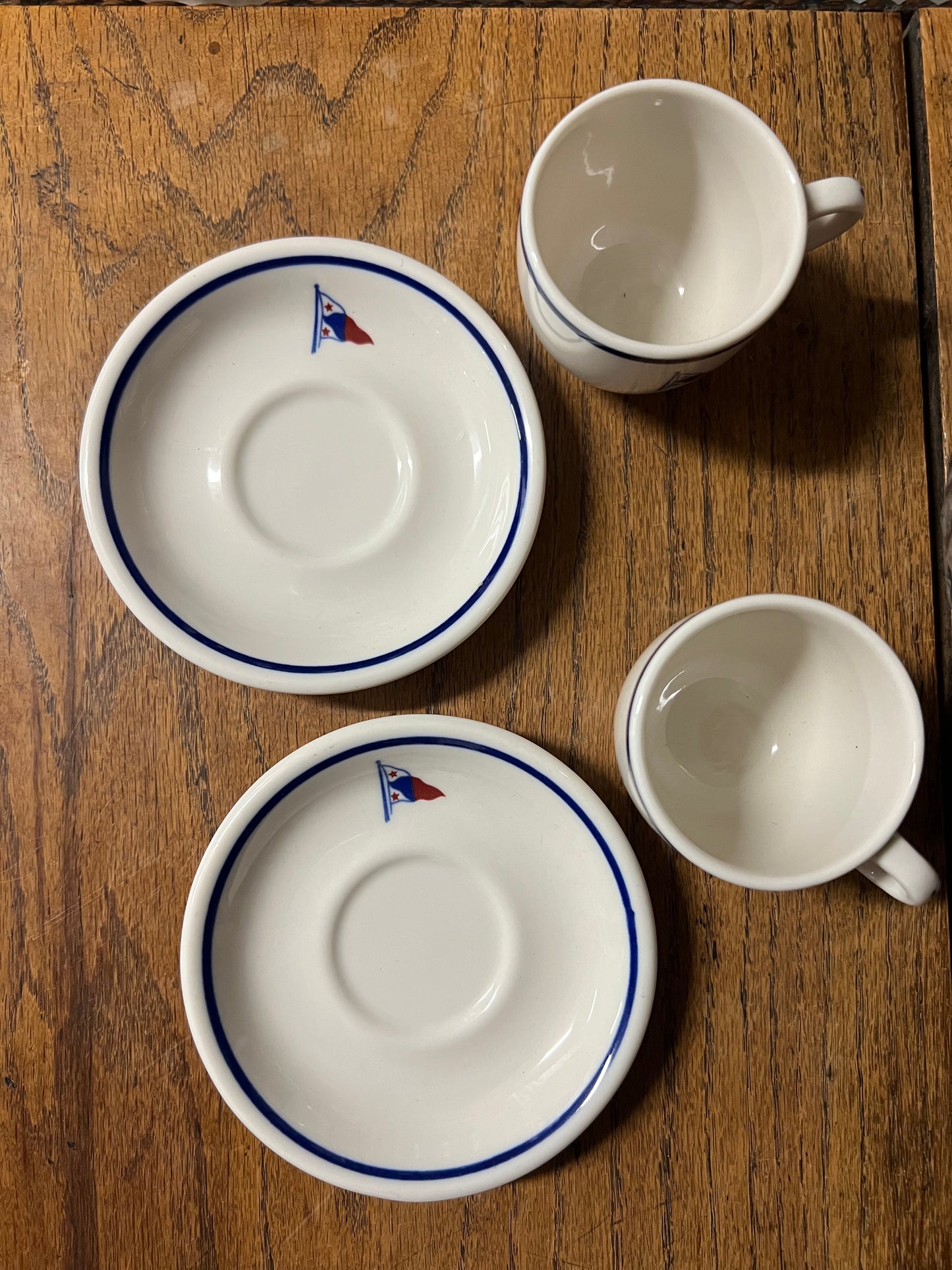 Pair of St. Francis Yacht Club San Francisco Burgee Demitasse Cup and Saucers