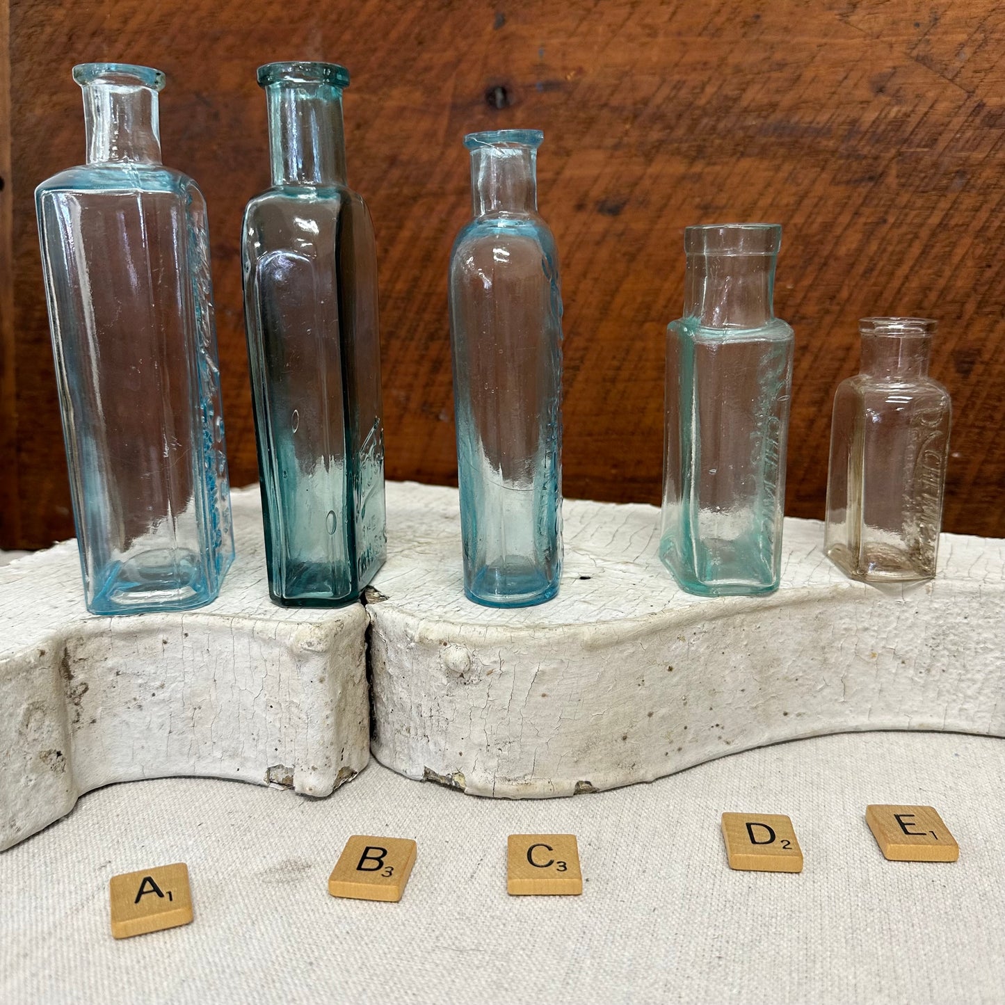 Boots Cash Chemist Bottles Aqua & Clear