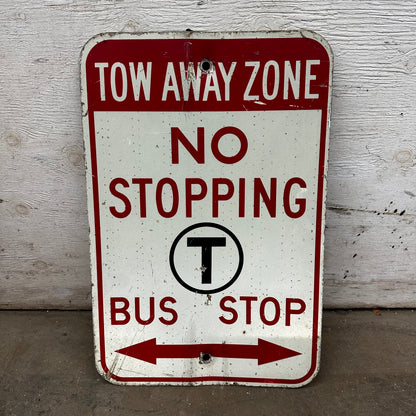 Boston T Bus Stop Tow Away Zone Sign