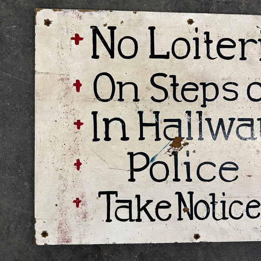 Handpainted No Loitering Wooden Sign