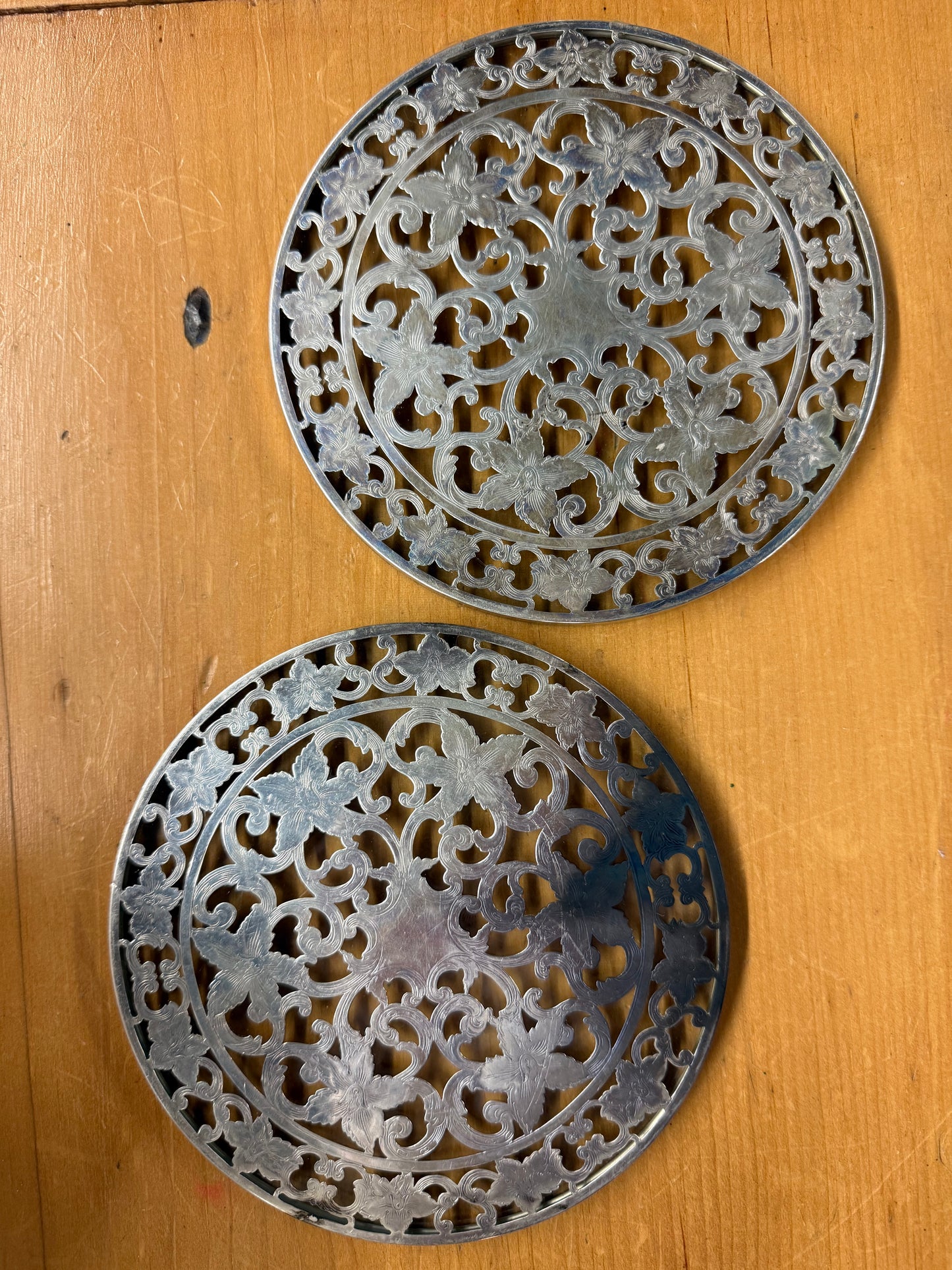 Pair of Silver Plate Pierced Trivets