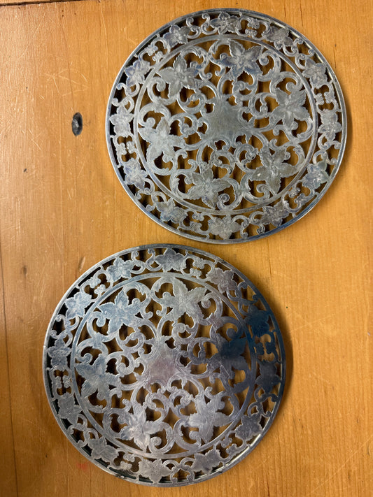 Pair of Silver Plate Pierced Trivets