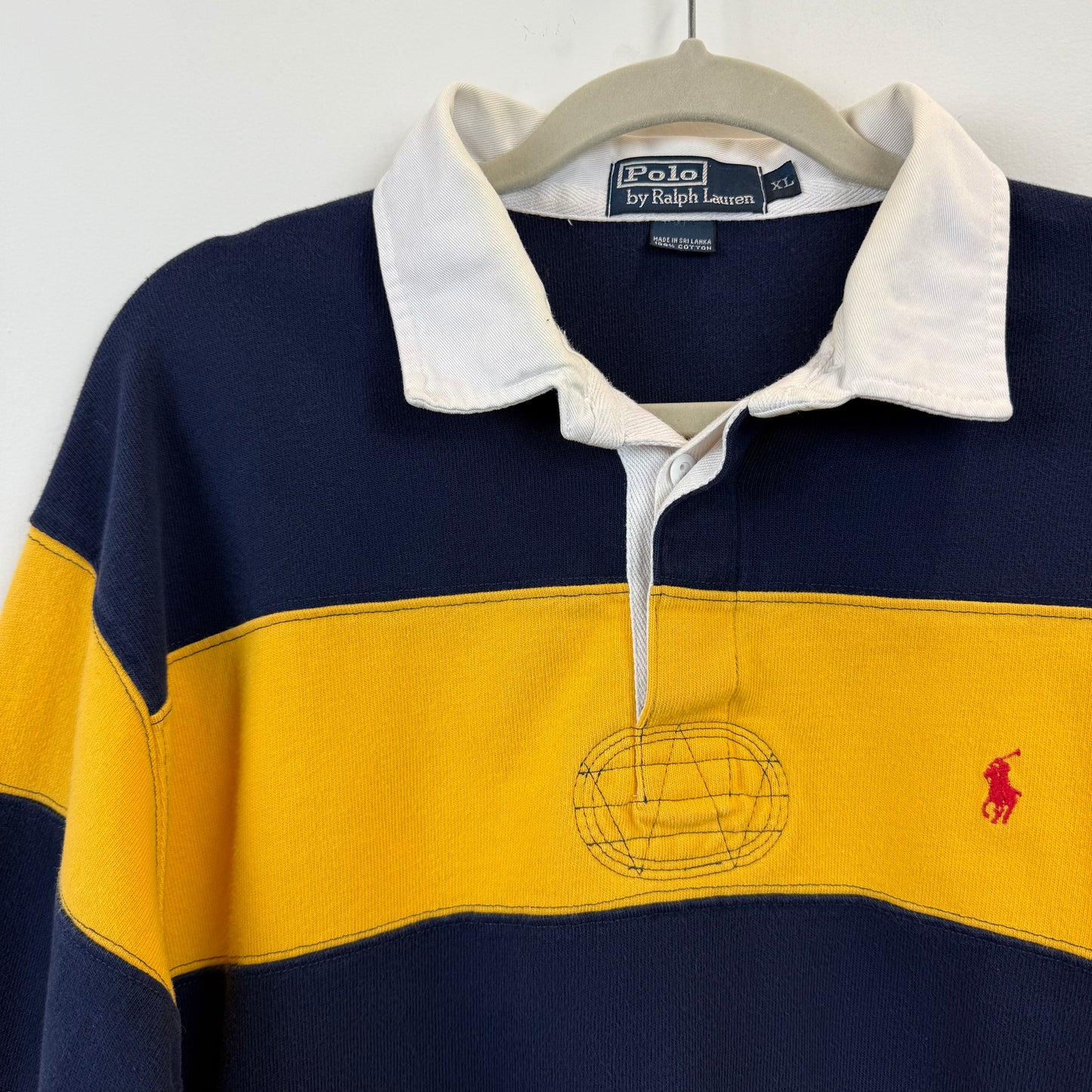 Vintage Polo Ralph Lauren Rugby XL - Wide Yellow Navy Blue Stripe