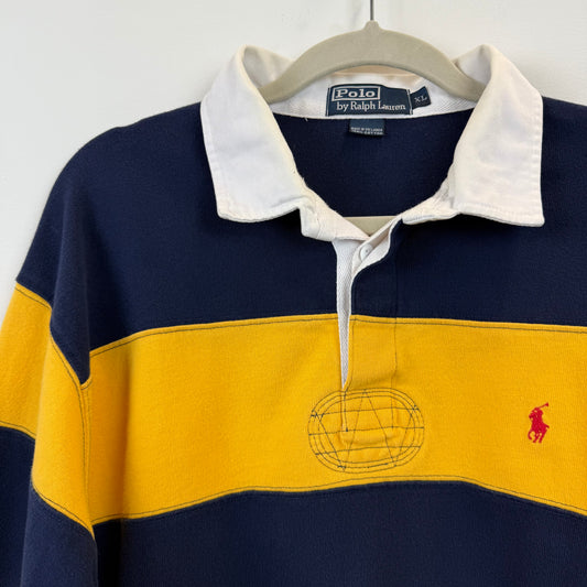 Vintage Polo Ralph Lauren Rugby XL - Wide Yellow Navy Blue Stripe