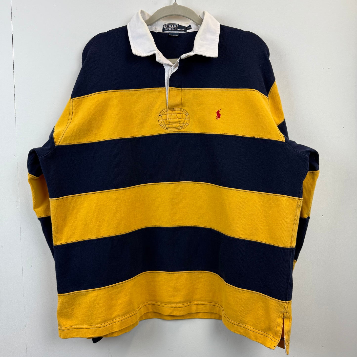 Vintage Polo Ralph Lauren Rugby XL - Wide Yellow Navy Blue Stripe