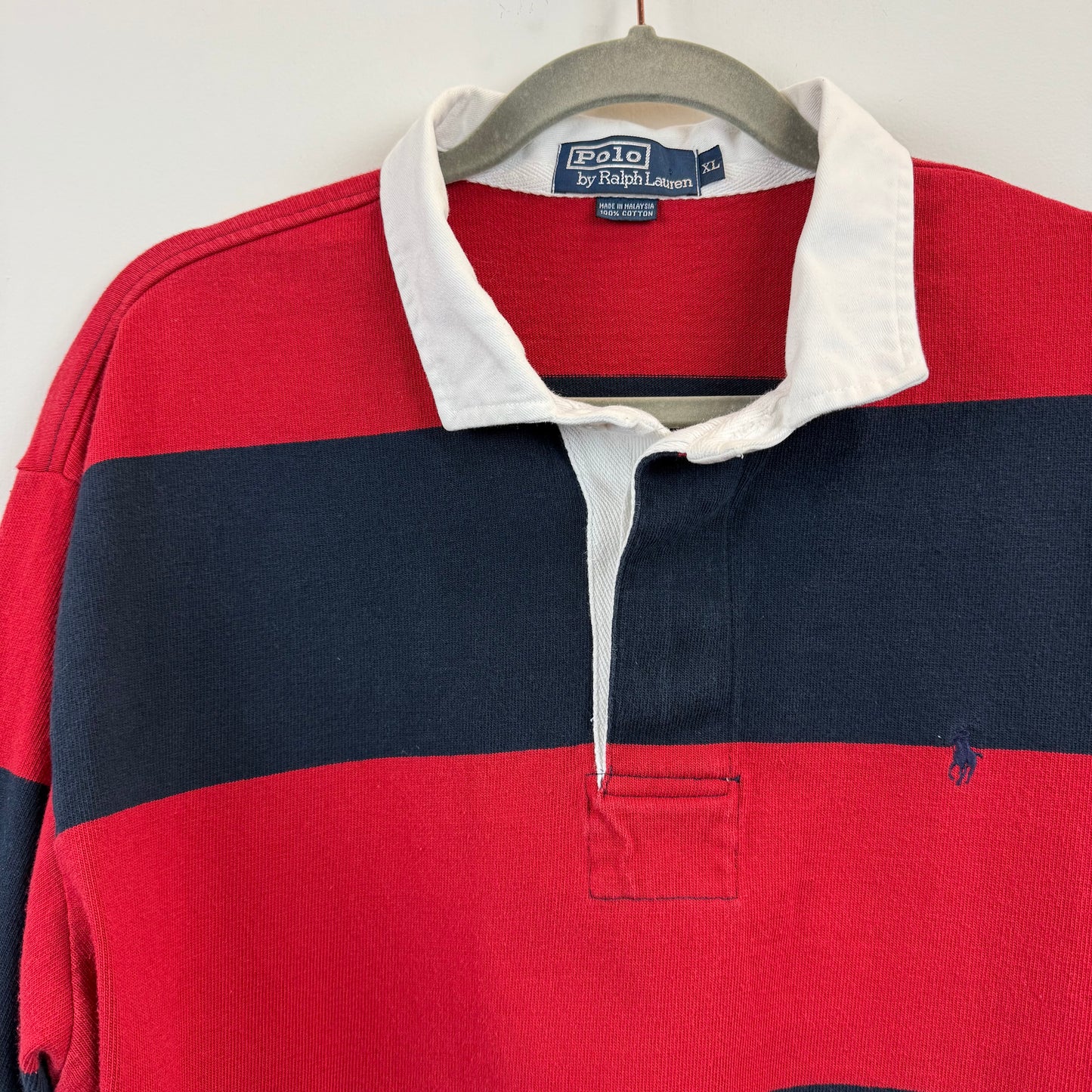 Vintage Polo Ralph Lauren Rugby XL - Wide Red Navy Blue Stripe