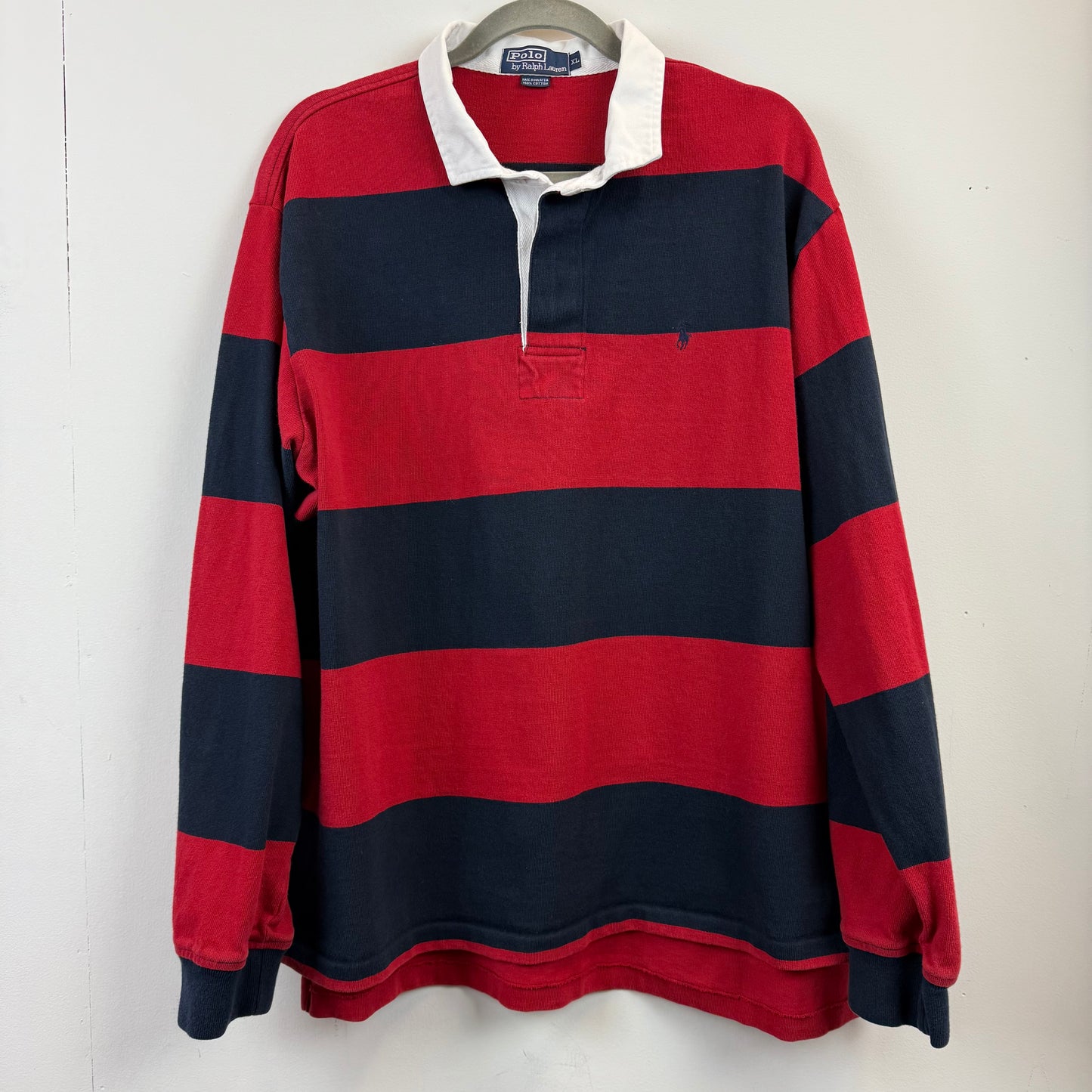 Vintage Polo Ralph Lauren Rugby XL - Wide Red Navy Blue Stripe
