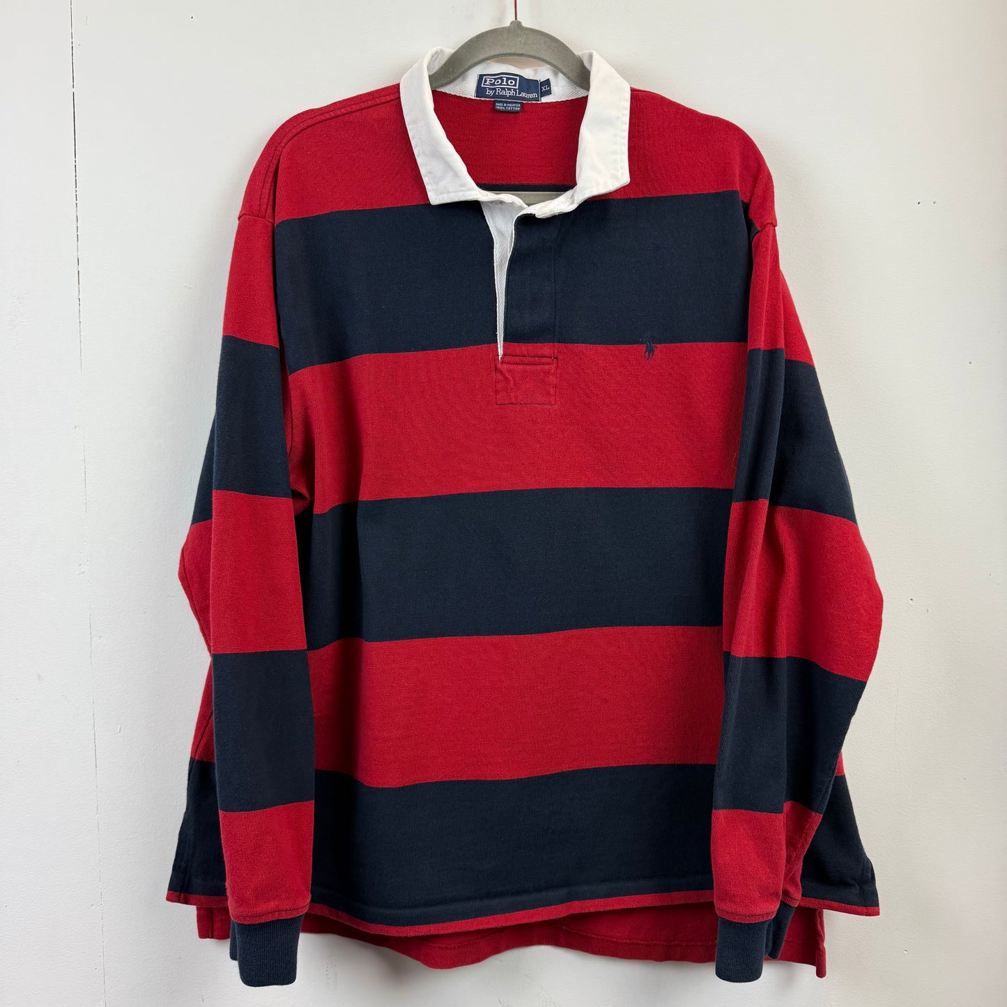 Vintage Polo Ralph Lauren Rugby XL - Wide Red Navy Blue Stripe