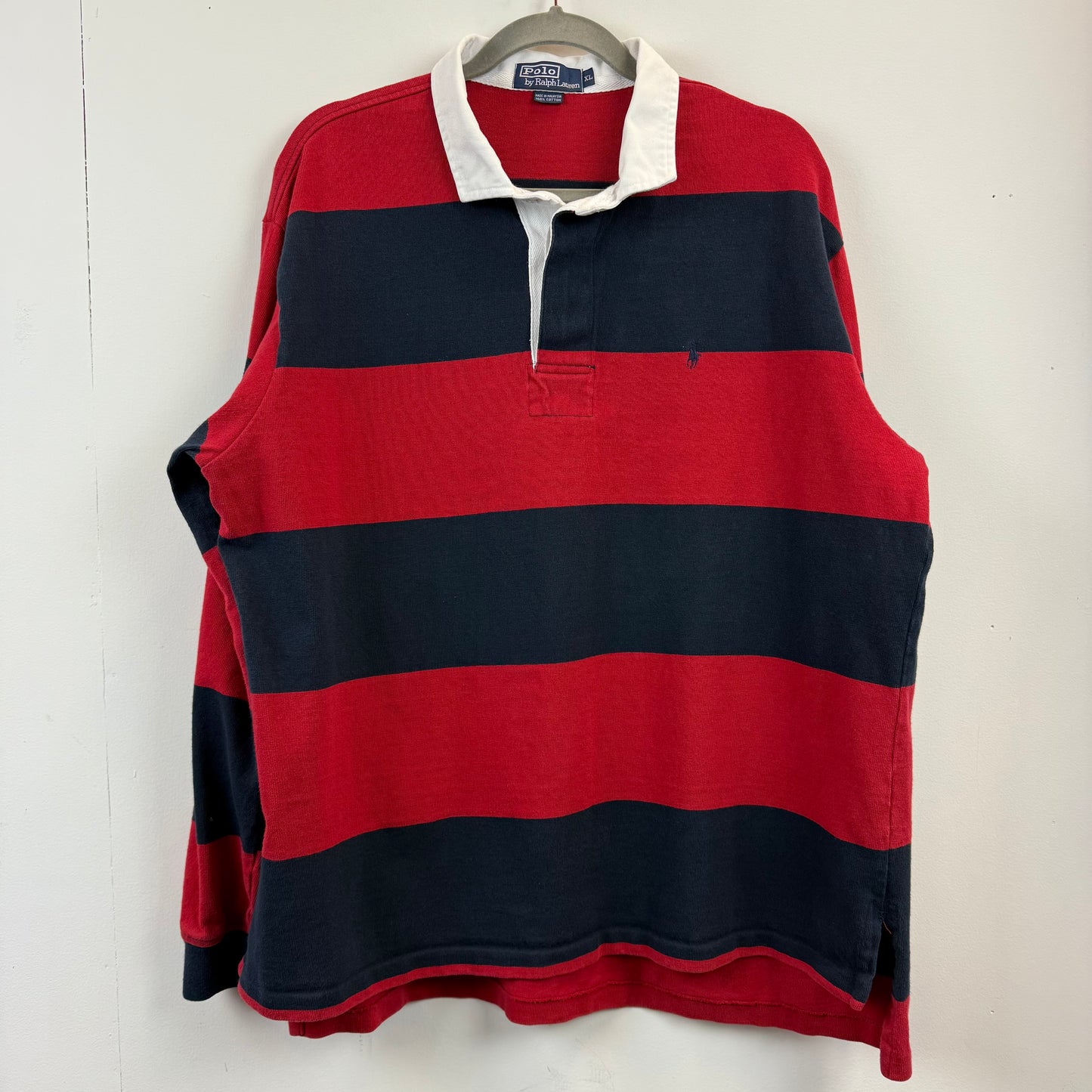 Vintage Polo Ralph Lauren Rugby XL - Wide Red Navy Blue Stripe
