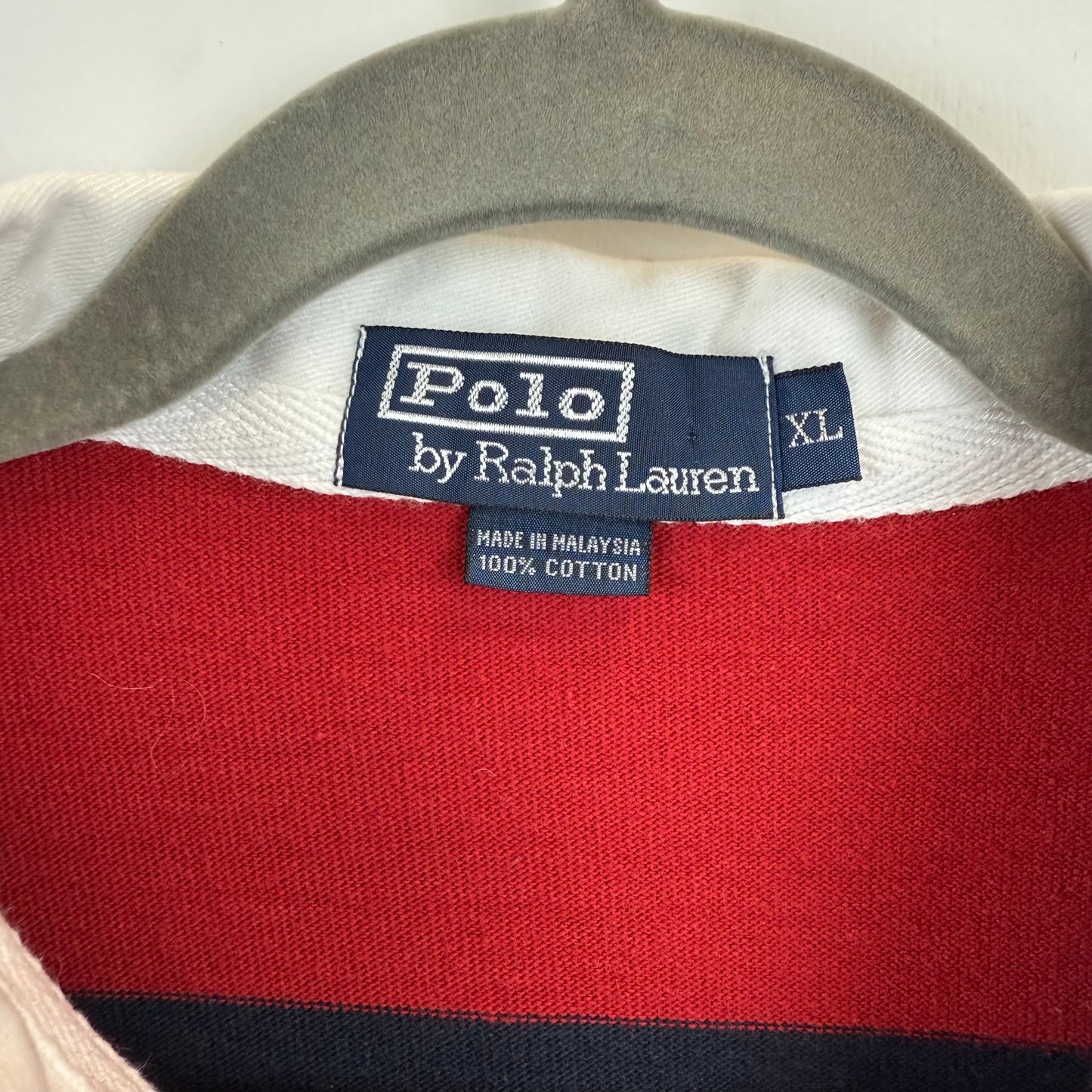Vintage Polo Ralph Lauren Rugby XL - Wide Red Navy Blue Stripe