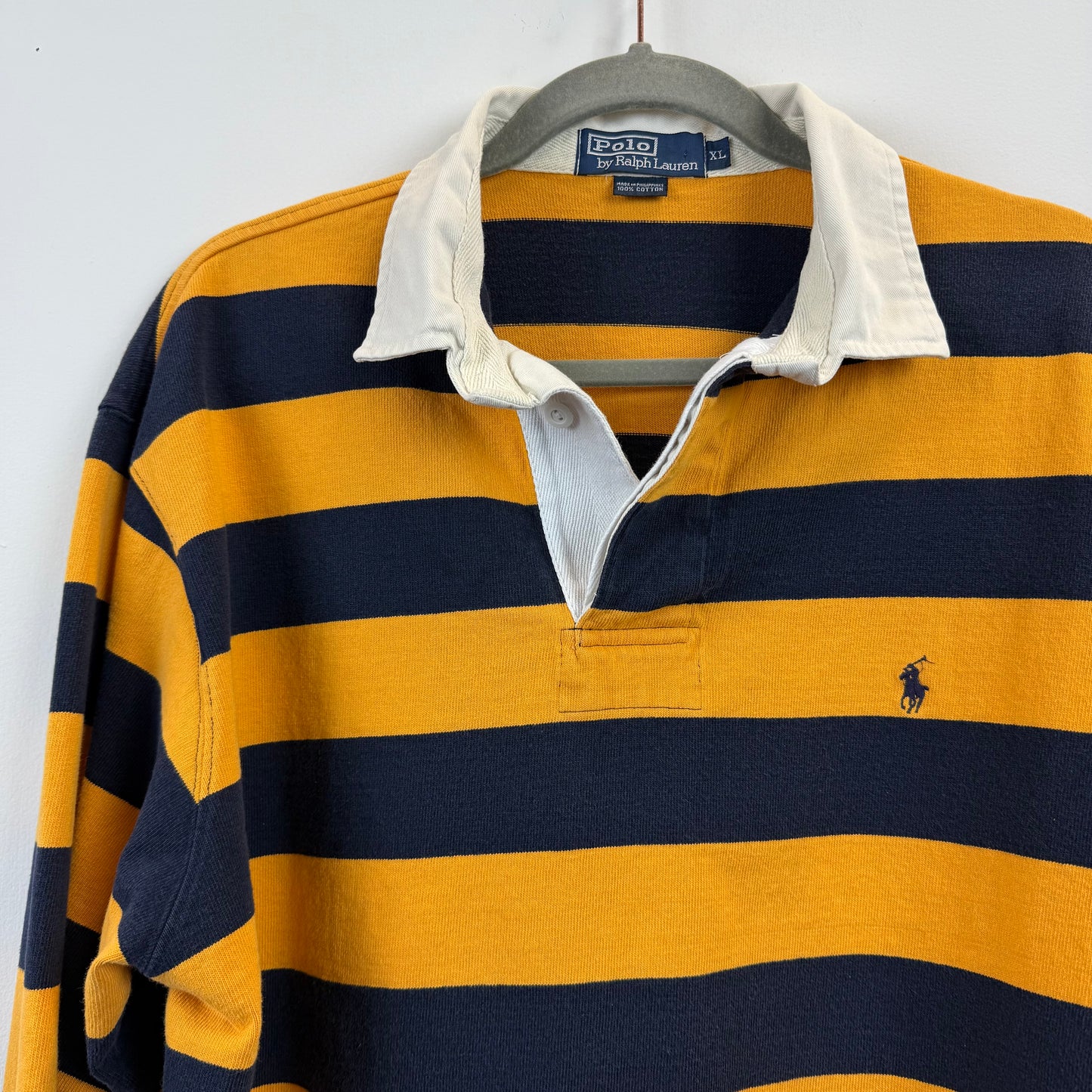 Vintage Polo Ralph Lauren Rugby XL - Yellow Navy Blue Stripe