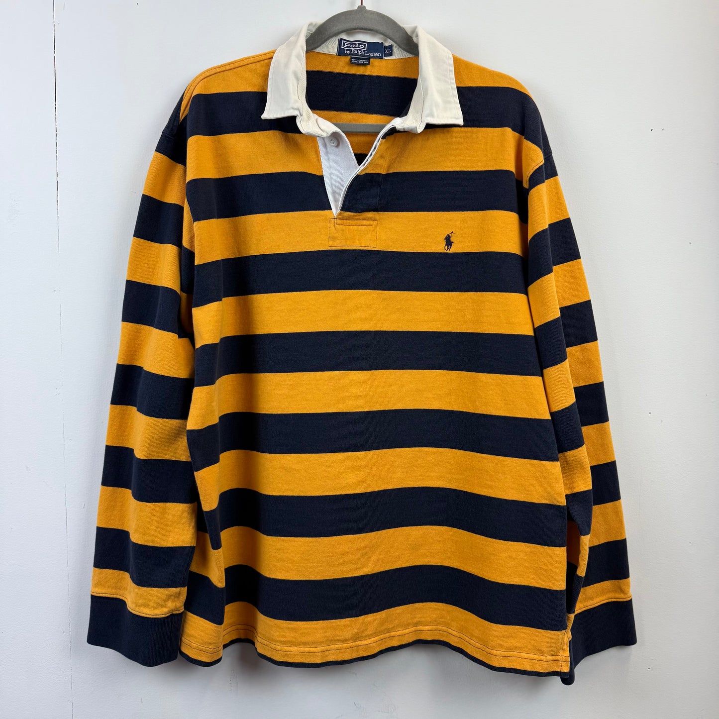Vintage Polo Ralph Lauren Rugby XL - Yellow Navy Blue Stripe