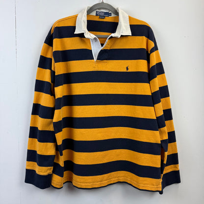Vintage Polo Ralph Lauren Rugby XL - Yellow Navy Blue Stripe
