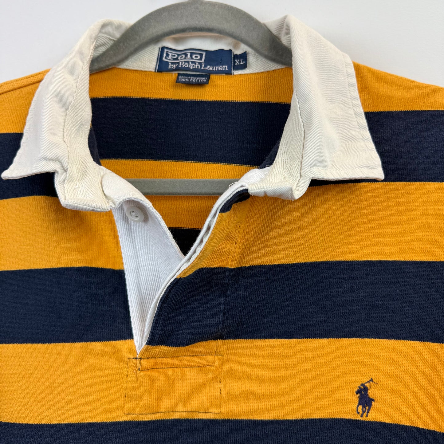 Vintage Polo Ralph Lauren Rugby XL - Yellow Navy Blue Stripe