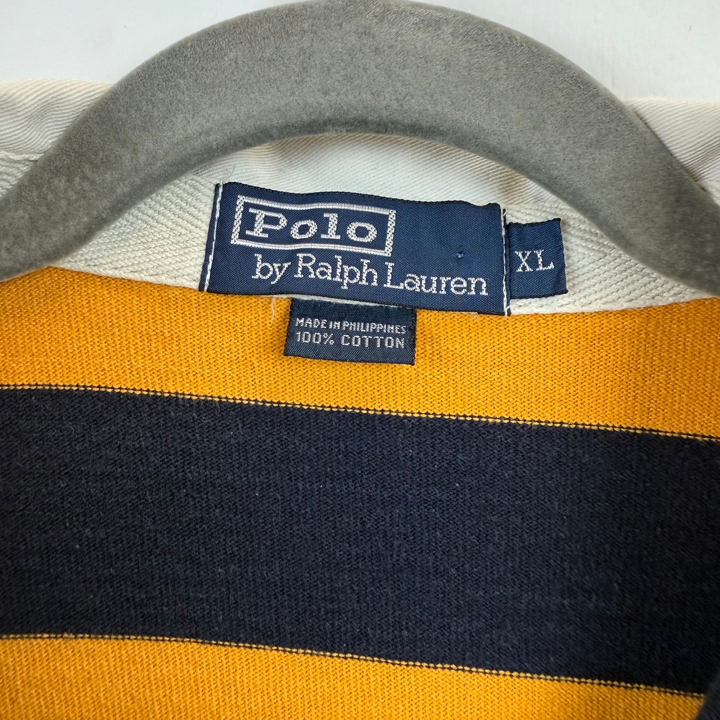 Vintage Polo Ralph Lauren Rugby XL - Yellow Navy Blue Stripe
