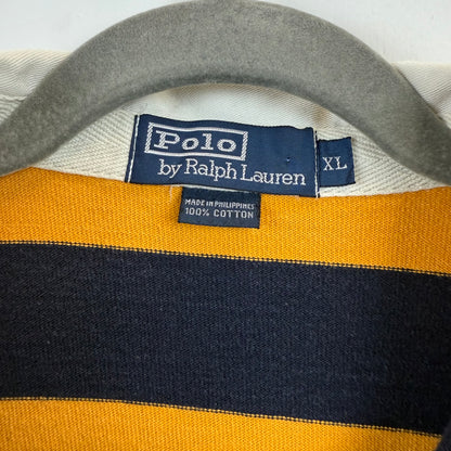 Vintage Polo Ralph Lauren Rugby XL - Yellow Navy Blue Stripe