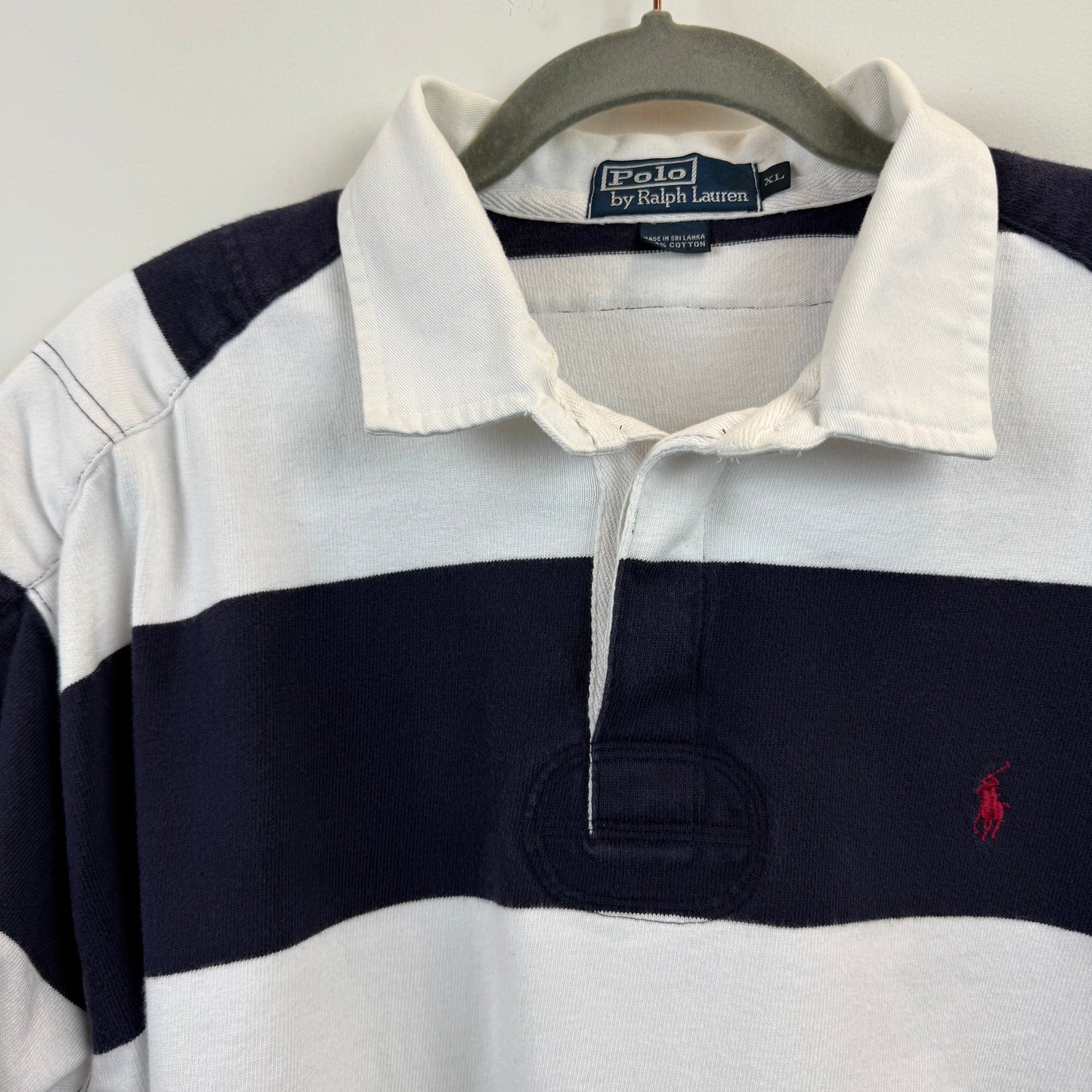 Vintage Polo Ralph Lauren Rugby XL - White Navy Blue Stripe