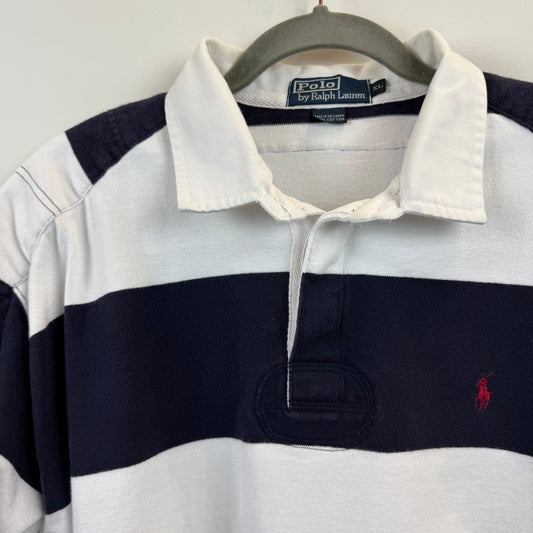 Vintage Polo Ralph Lauren Rugby XL - White Navy Blue Stripe