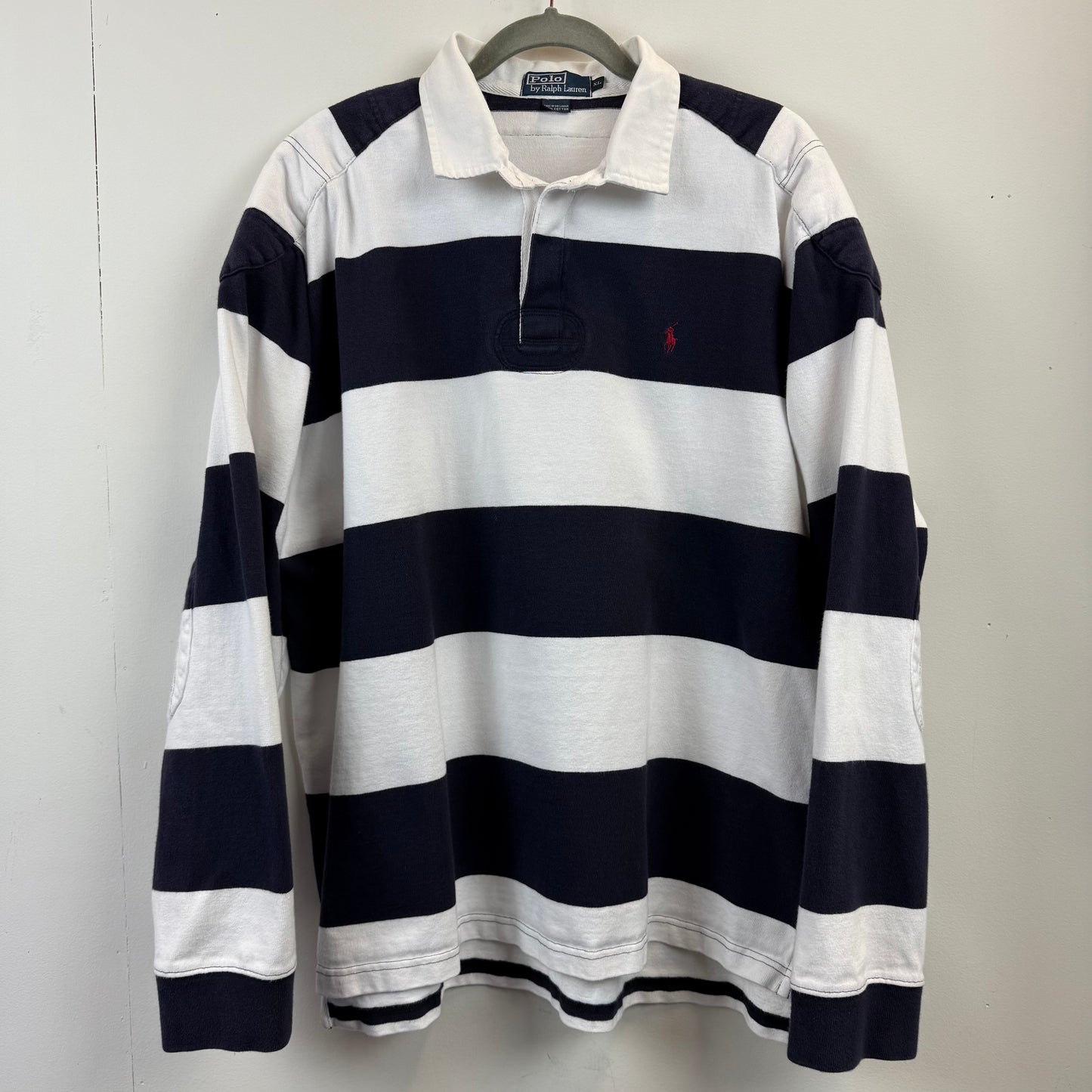 Vintage Polo Ralph Lauren Rugby XL - White Navy Blue Stripe