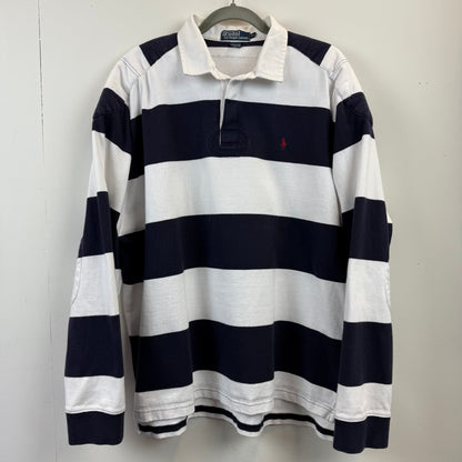 Vintage Polo Ralph Lauren Rugby XL - White Navy Blue Stripe