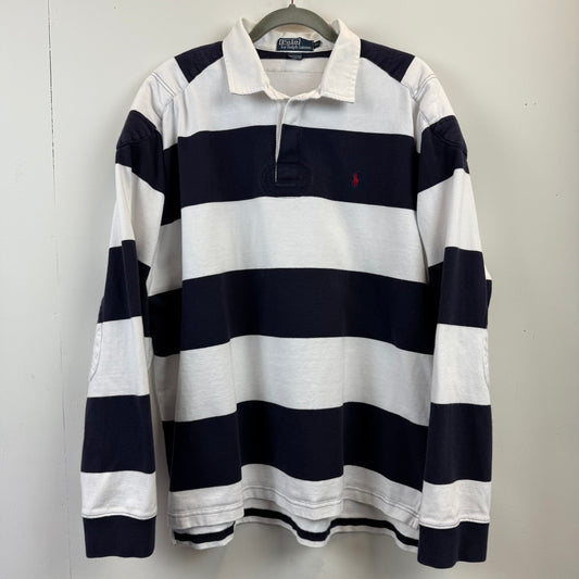 Vintage Polo Ralph Lauren Rugby XL - White Navy Blue Stripe