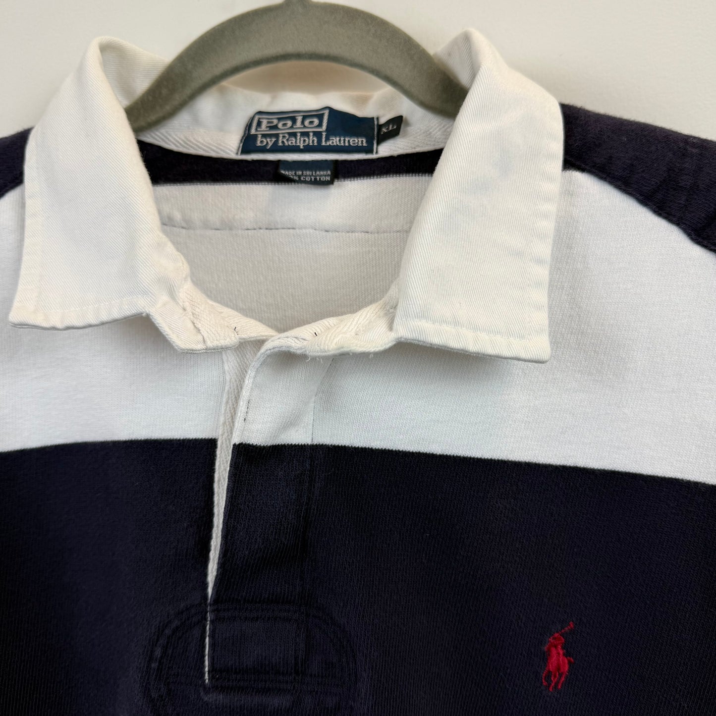 Vintage Polo Ralph Lauren Rugby XL - White Navy Blue Stripe