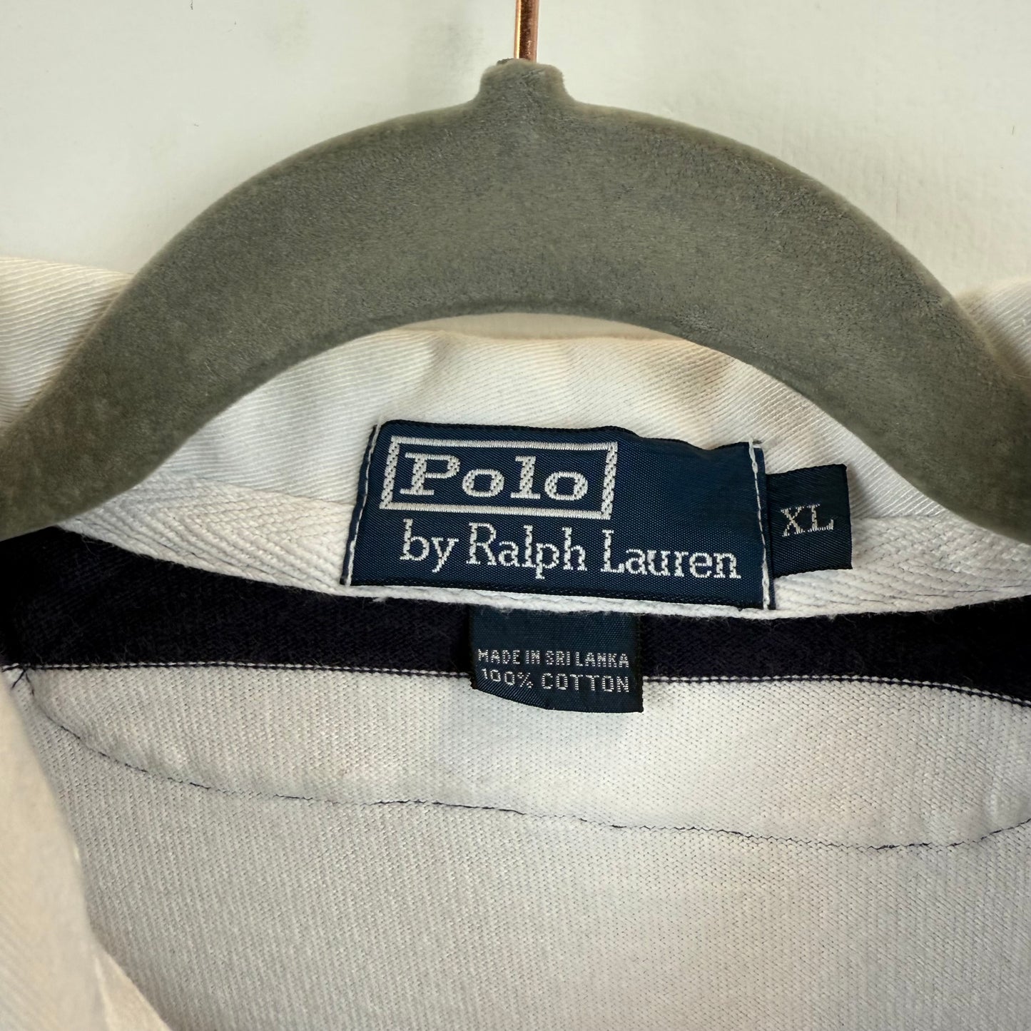 Vintage Polo Ralph Lauren Rugby XL - White Navy Blue Stripe