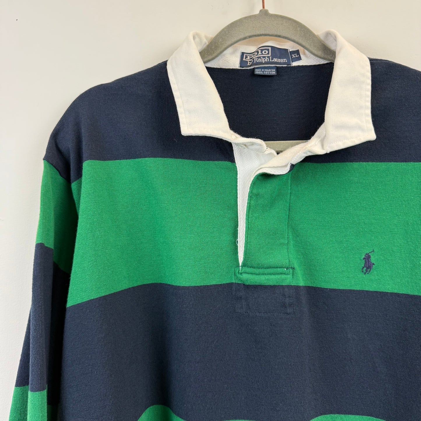 Vintage Polo Ralph Lauren Rugby XL - Wide Green Navy Blue Stripe