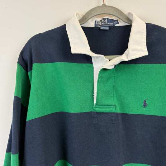 Vintage Polo Ralph Lauren Rugby XL - Wide Green Navy Blue Stripe