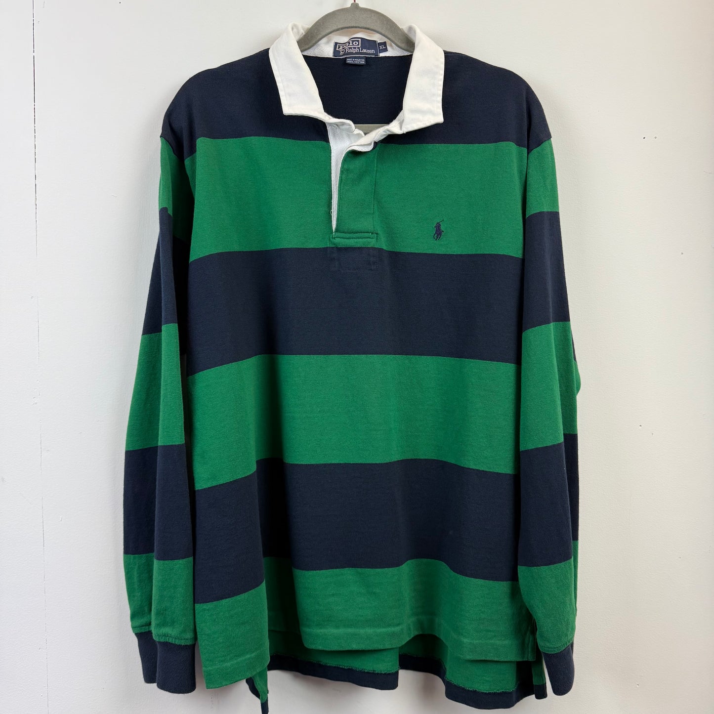 Vintage Polo Ralph Lauren Rugby XL - Wide Green Navy Blue Stripe