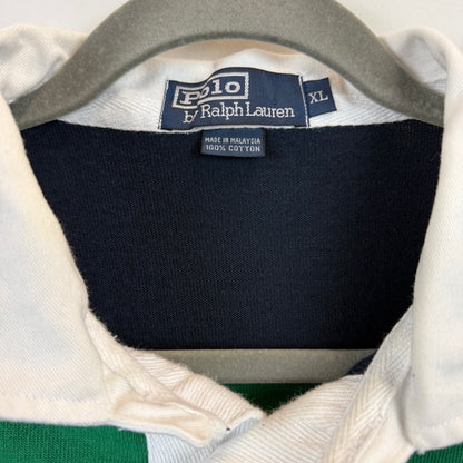Vintage Polo Ralph Lauren Rugby XL - Wide Green Navy Blue Stripe