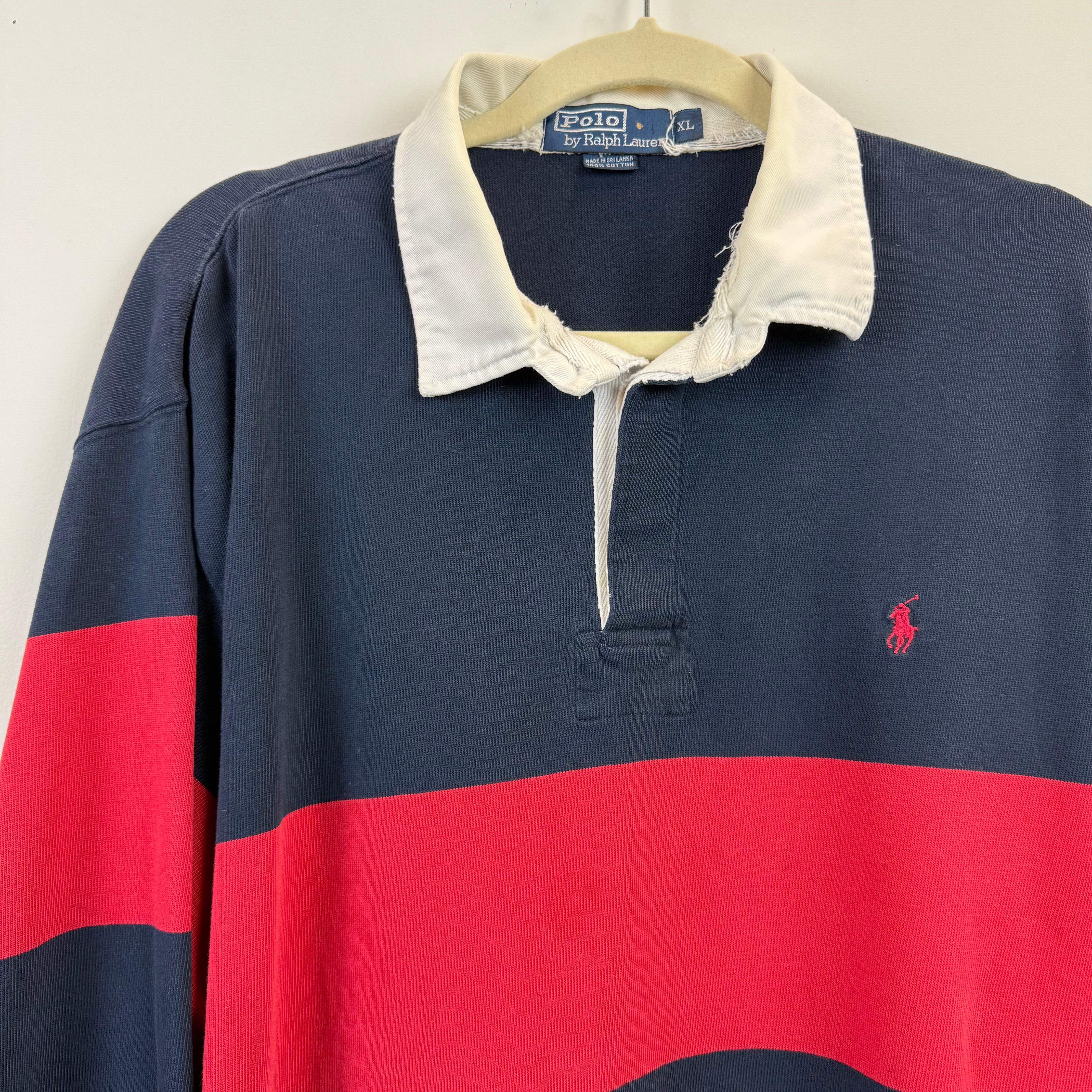 Polo by Ralph Lauren ラガーシャツ XL ネイビー/レッド 90s Polo Ralph Lauren ラガーシャツ（紺×赤）XL - メルカリ
