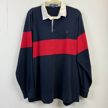 Vintage Polo Ralph Lauren Rugby XL - Red Navy Blue Stripe