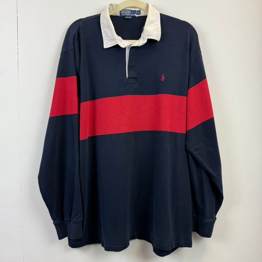 Vintage Polo Ralph Lauren Rugby XL - Red Navy Blue Stripe