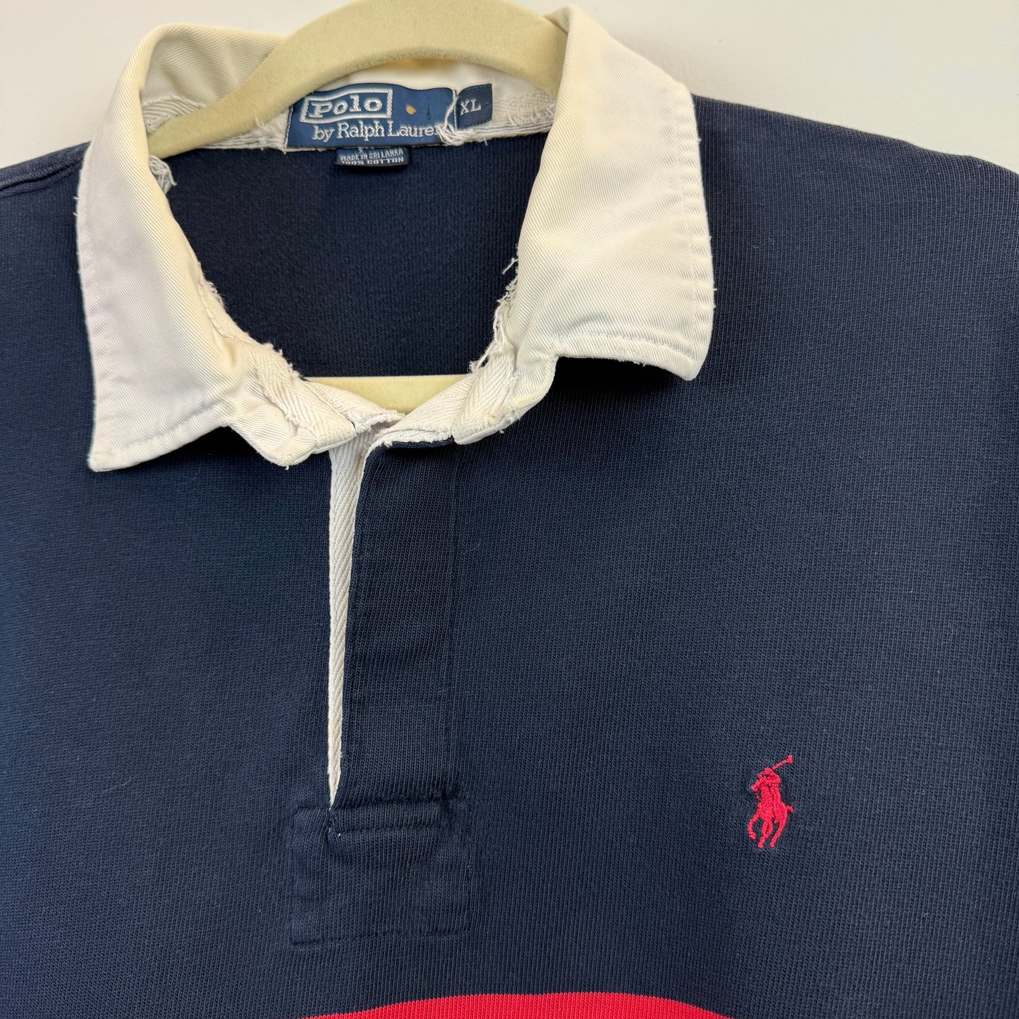 Vintage Polo Ralph Lauren Rugby XL - Red Navy Blue Stripe