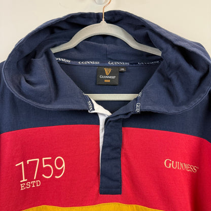 Guinness Hooded Long Sleeve Shirt XXL - Navy Red Yellow Stripe