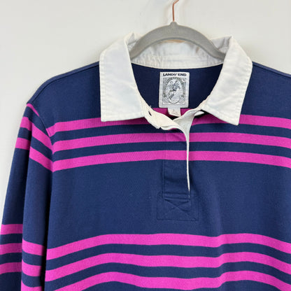 Lands' End Rugby Medium - Purple Navy Blue Stripe