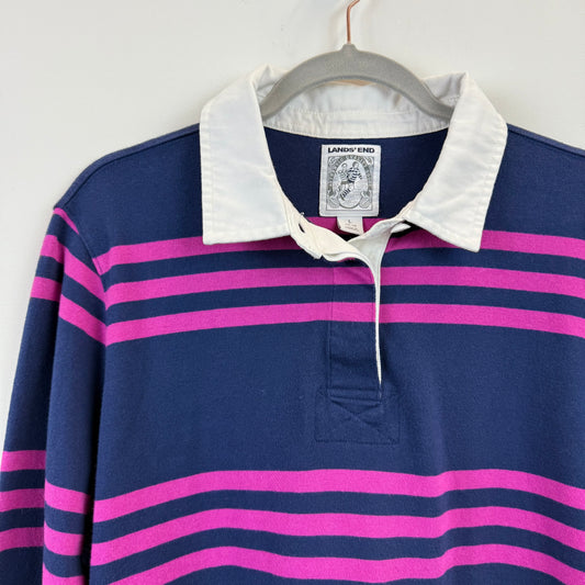 Lands' End Rugby Medium - Purple Navy Blue Stripe
